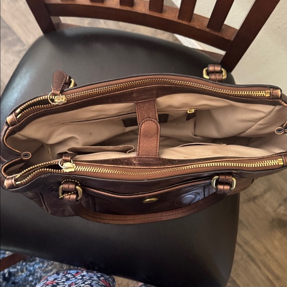 Coach Peyton Tote Satchel F24607 Metallic Bronze C Embossed Leather 2 Hang Tags - Picture 9 of 16